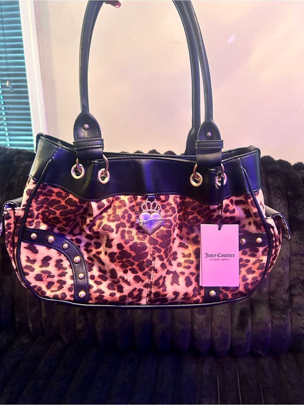 Viral Juicy Couture Leopard Print Shoulder Bag in Light Brown and Black